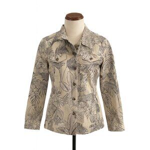 J. McLaughlin Arianna Animal Print Button Front Jacket Size XS Beige Navy